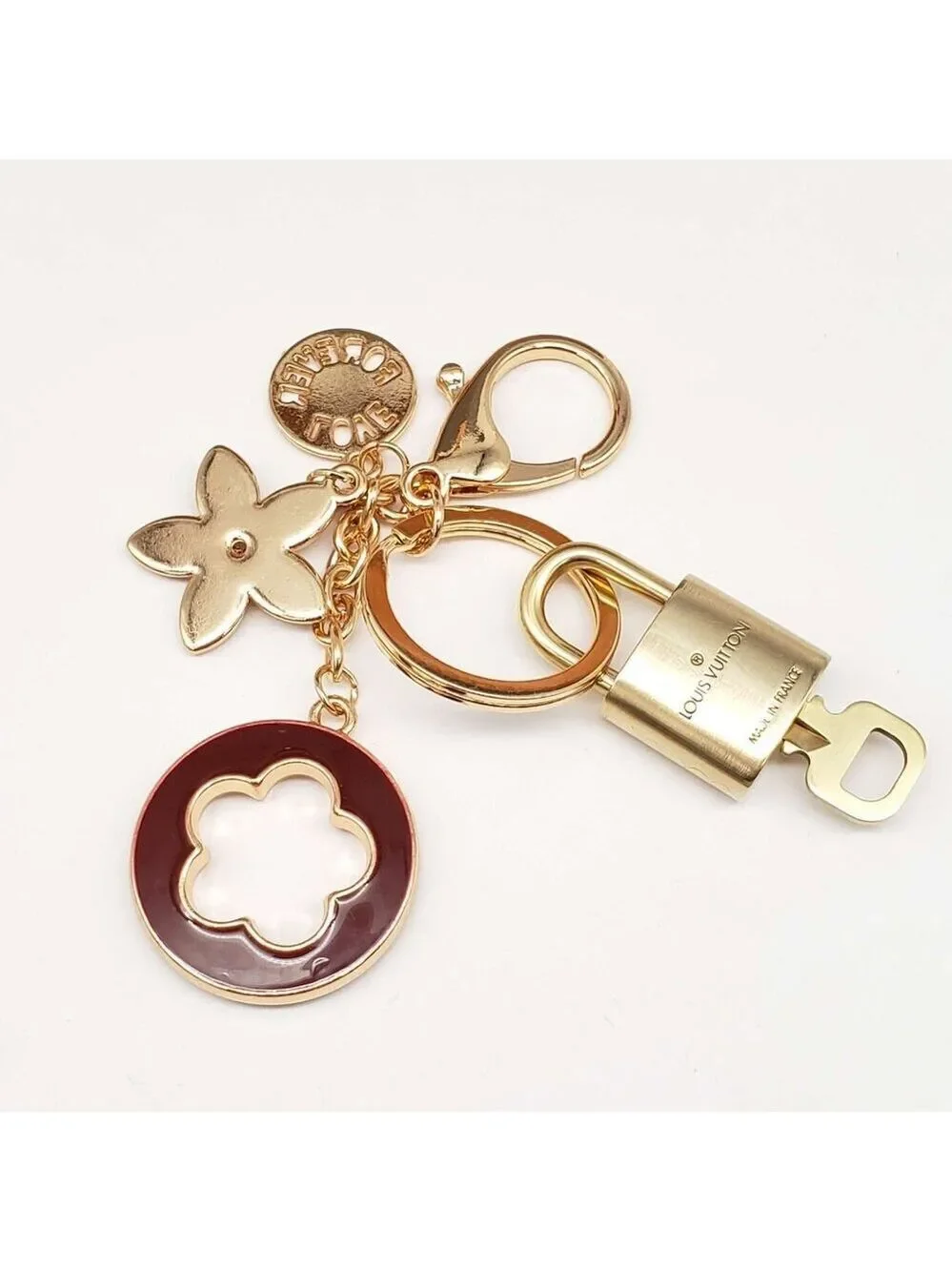 LV Gold Padlock Authentic 🔑 Luxury Bag Charm w/ Unbranded Flower Keychain